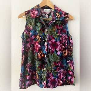 Vintage Women’s‎ Apparenza SZ Floral Medium Tropical Button Short Sleeve Tank